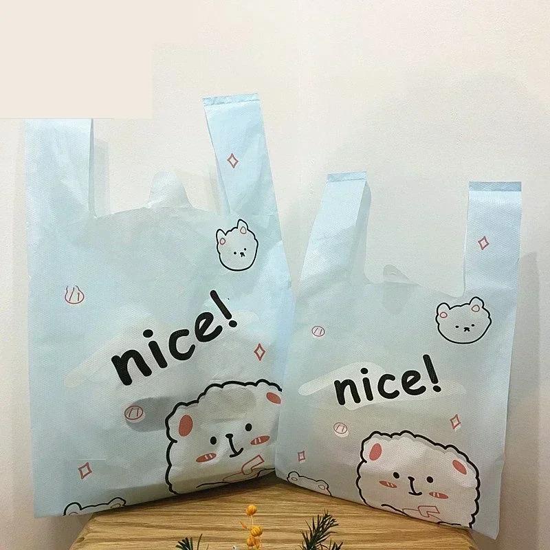 Handheld Plastic Bag Pink Cartoon Rabbit Pattern Shopping Mall Shopping Packing Bag Food Dessert Biscuit Packing Handle Bags