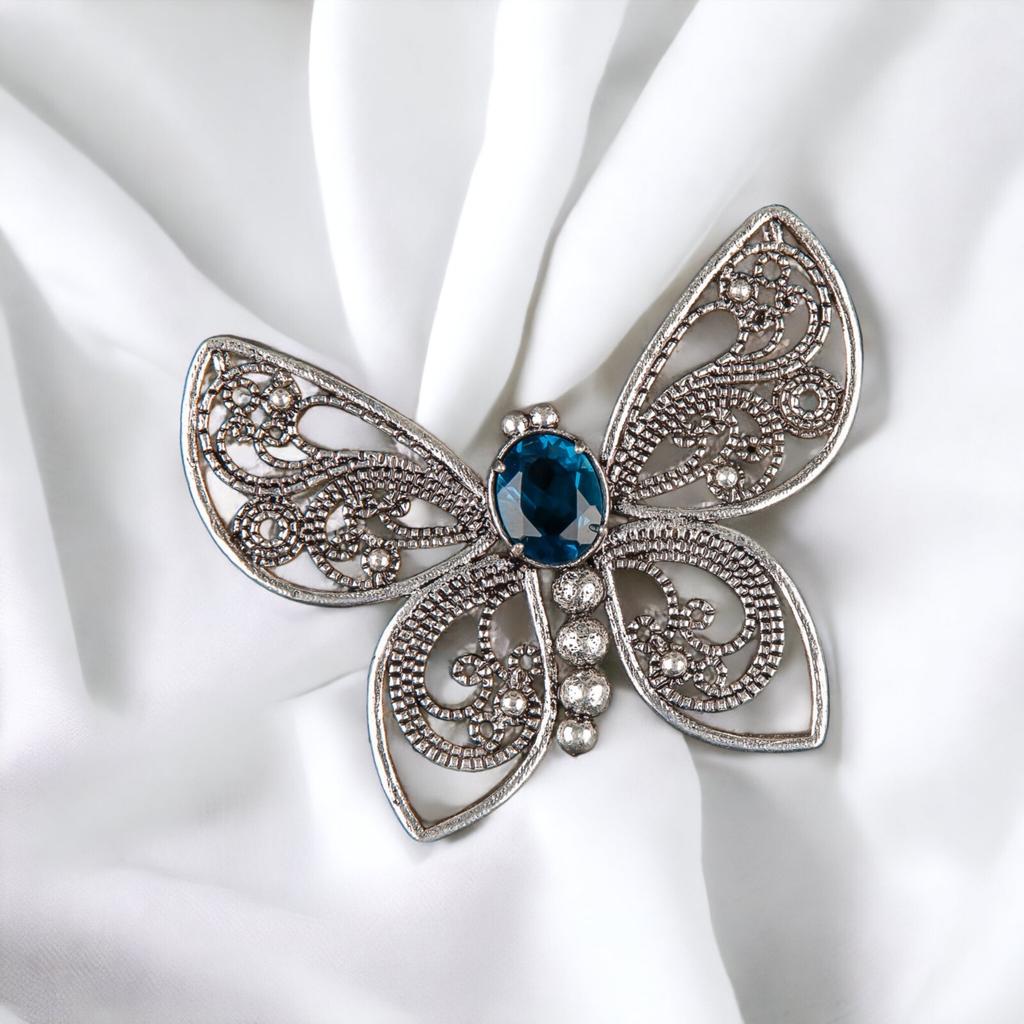 Natural Gemstone Butterfly Pendant, Elegant And Artisan Jewelry 925 Silver 1.66" CP-13