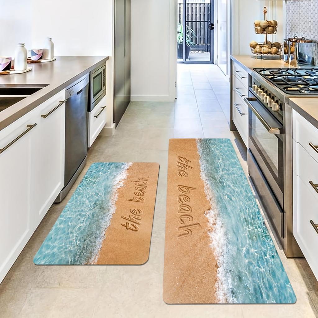 Luxuriöse Ozean-Serie, Strand-Buchstabe, Küchenmatte, weich, verdickt, Küchen-Bodenmatte, wasserdicht, rutschfest, ölbeständig, Bodenmatte, Läufer