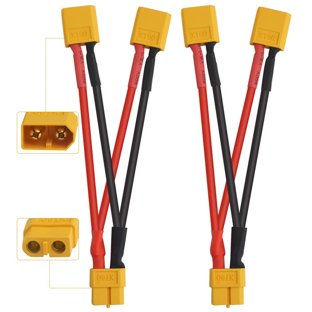 1/2pcs 14AWG XT60 Parallel Battery Connector 2-Male To 1-Female XT-60 Cable Dual Extension Y Splitter Harness Adapter