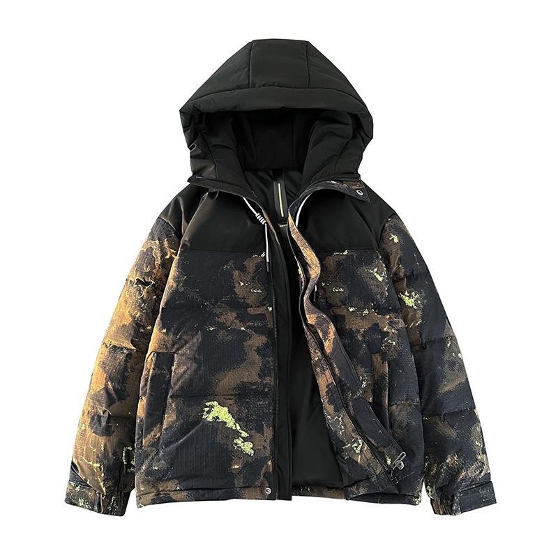 Herren Camouflage kurze Daunenjacke mit Kapuze Herbst und Winter Kapuze leicht zu kombinieren trendig und vielseitig trendige Daunen locker und vielseitig schlichte Mode