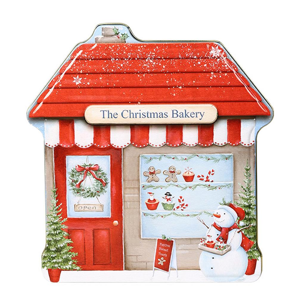 Festive Christmas House Shaped Tin Box Holiday Decorative Metal Container For Holiday Decor And Candy Storage Organizer