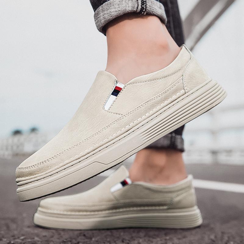 Fashion High Quality New Two-layer Cow Leather Casual Board Shoes Black/khaki/beige Low Top Shoes Comfortable Thick Sole Leather Shoes