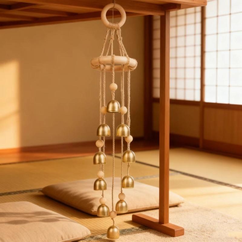 Wood Garden Wind Chimes Golden Bells Ornaments For Patios Balcony Decoration Harmonious Tones