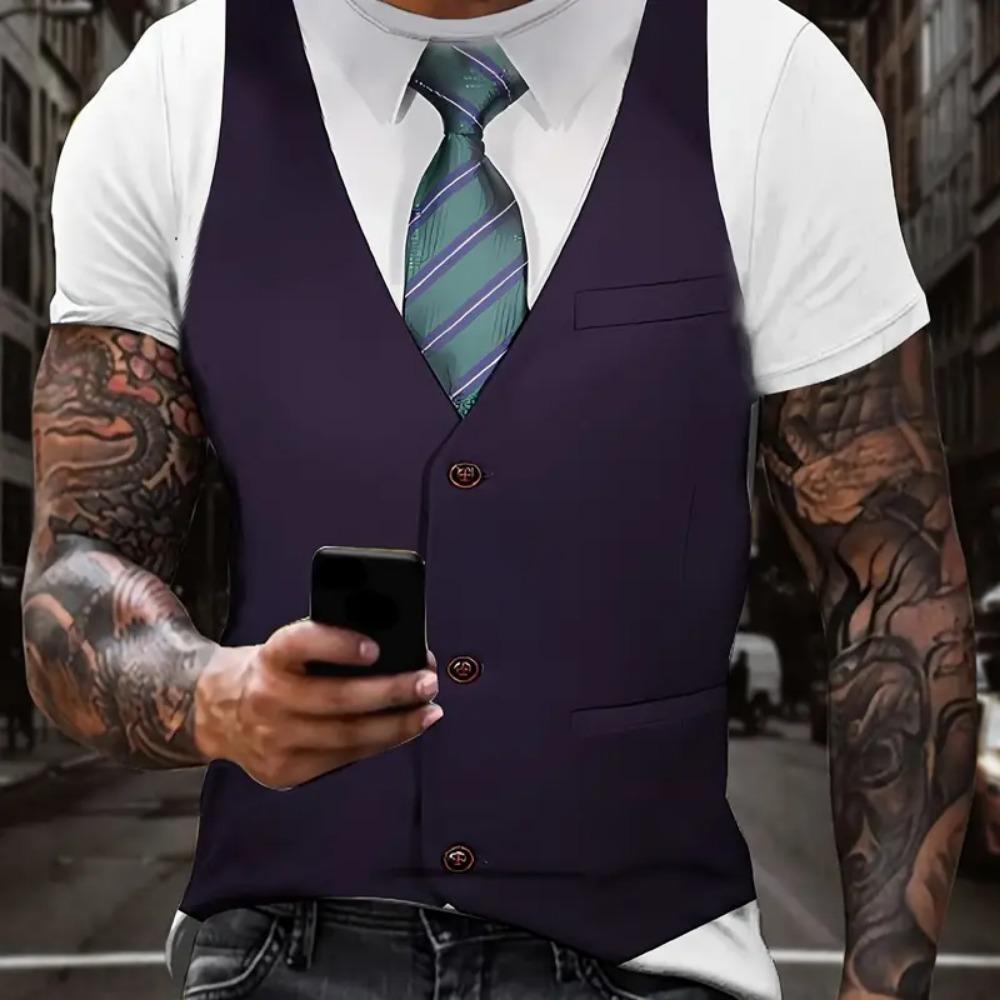 Fashion Men's T-shirts 3d Print Suit And Tie Pattern Plain Short Sleeved T-shirt For Men's Clothing High Street Streetwear Tops