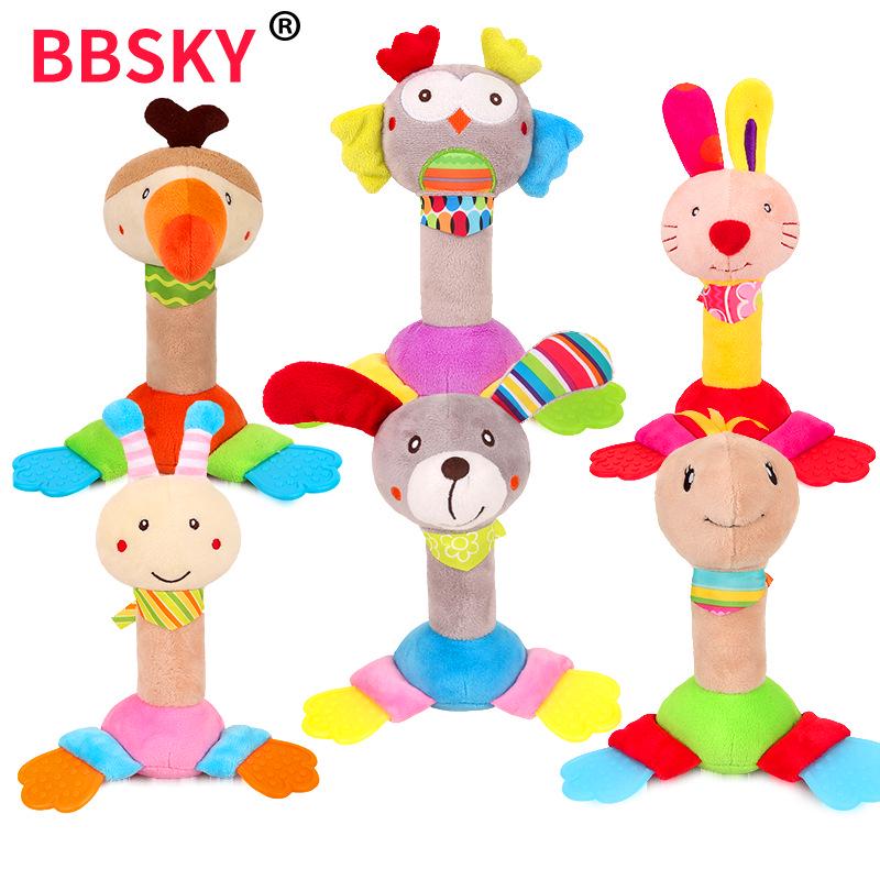 Cute Creative Hand-Crank Baby Grasping Toy with Teether and Bell Plush Rattle