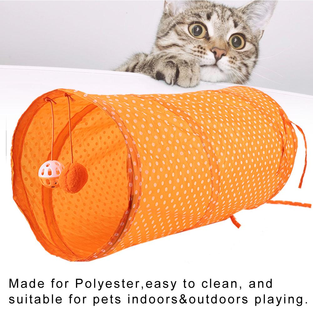 Foldable Cat Dot Tent Long Tunnel Bed Toy Interactive Playing Toys Hide Tunnel (Orange)
