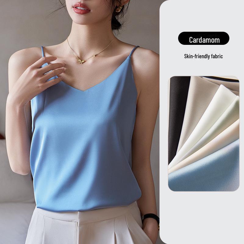 Gilet da donna con spalline bianche effetto raso per l'estate 2024, per l'uso all'aperto