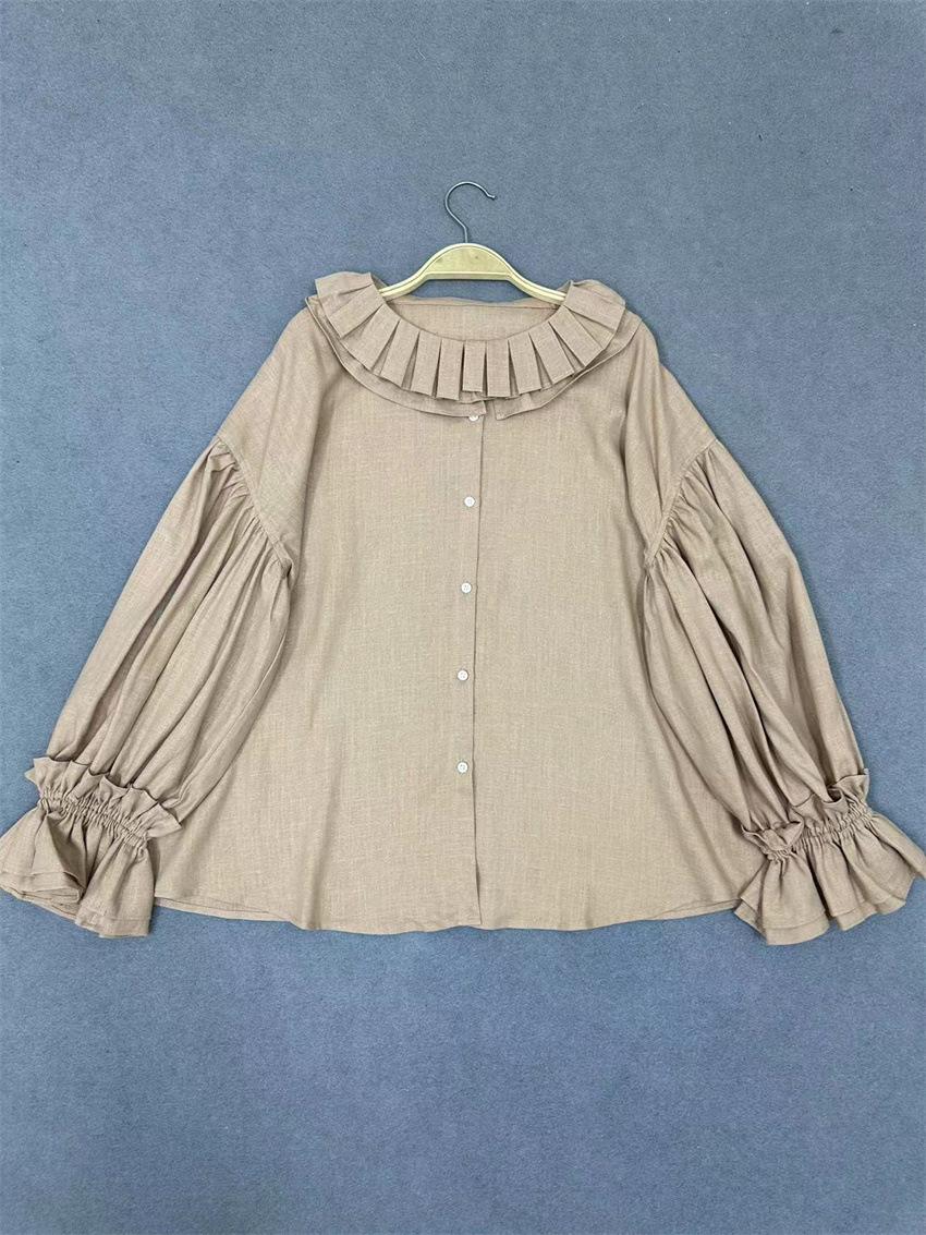 

Johnature Рубашка в японском дворцовом стиле с двойным воротником и рукавами, женская, весна-осень, свободные однотонные рубашки One Size кофейный