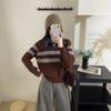 Japan and South Korea holiday two pieces of autumn and winter new denim neck knitted sweater women's loose striped thin bottoming shirt top