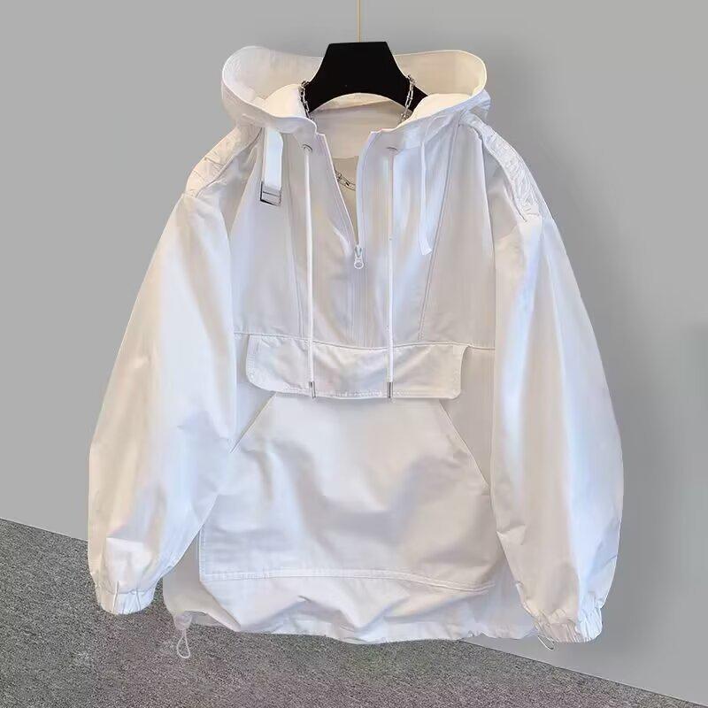 

Men s Functional Half-Zip Hooded Windbreaker Jacket for Spring/Autumn 5XL білий