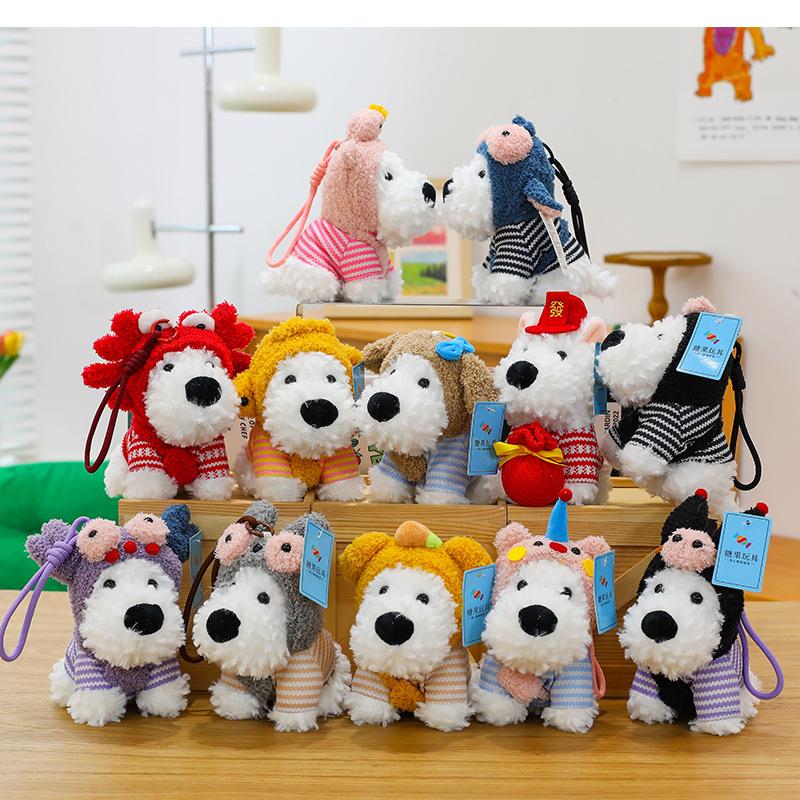 Popular West Highland Puppy Pendant Plush Doll Cute Dressed Dog Keychain Charm Scribbled Dog Doll