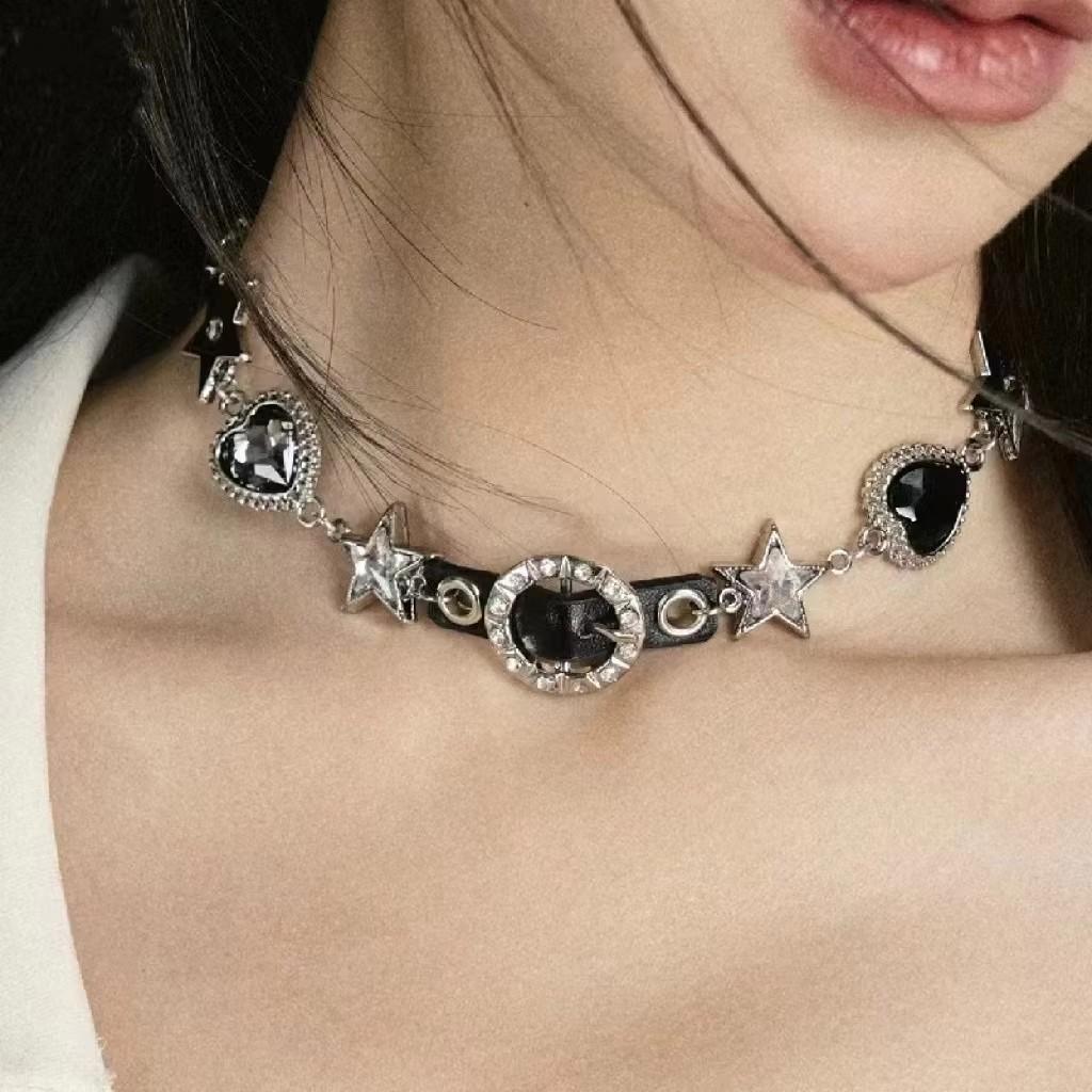 Y2K Vintage Butterfly Cross Heart Star Necklace For Women Men Punk PU Leather Choker Jewelry Grunge Charms Stuff EMO Accessories