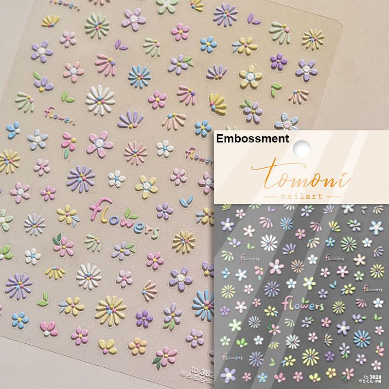 5D Mini Flowers Colorful Wreath Daisy Delicate Shiny Rhinestone Spring Self Adhesive NailArt Decorations Stickers Manicure Decal