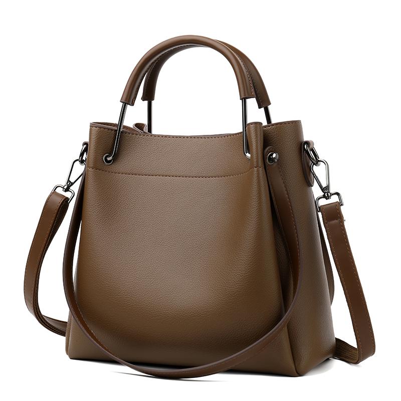 Simple Generous Solid Color Women's Handbags New Style Large Capacity Ladies Bucket Bag High End PU Leather Single Shoulder Bag for Mother's Day Gifts