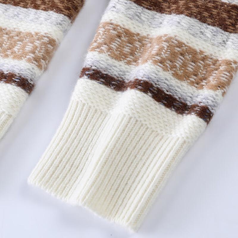 JOW Men's Fair Isle Striped Mock Neck Wool Sweater