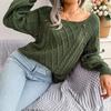 Women's Autumn and Winter Casual Square Collar Nail Buckle Twist Knitted Jumper