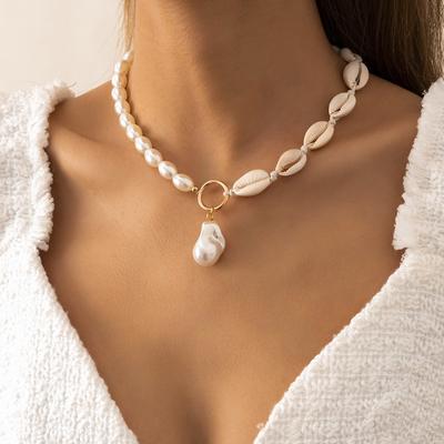 Temperament Shell Pearl Beading Splicing Baroque Special-shaped Pearl Pendant Necklace for Women Summer Beach Vacation Jewelry
