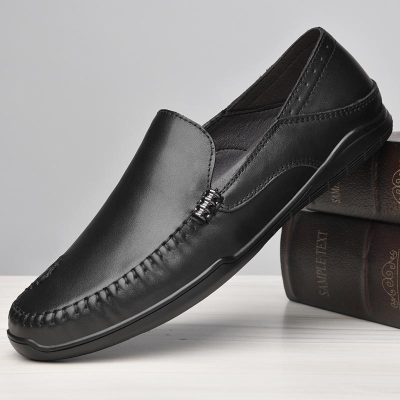 

Классические нескользящие мужские туфли без застежек, новое поступление 2024 года, удобные мужские деловые туфли из натуральной кожи, мягкие универсальные лоферы для мужчин 46 чёрный