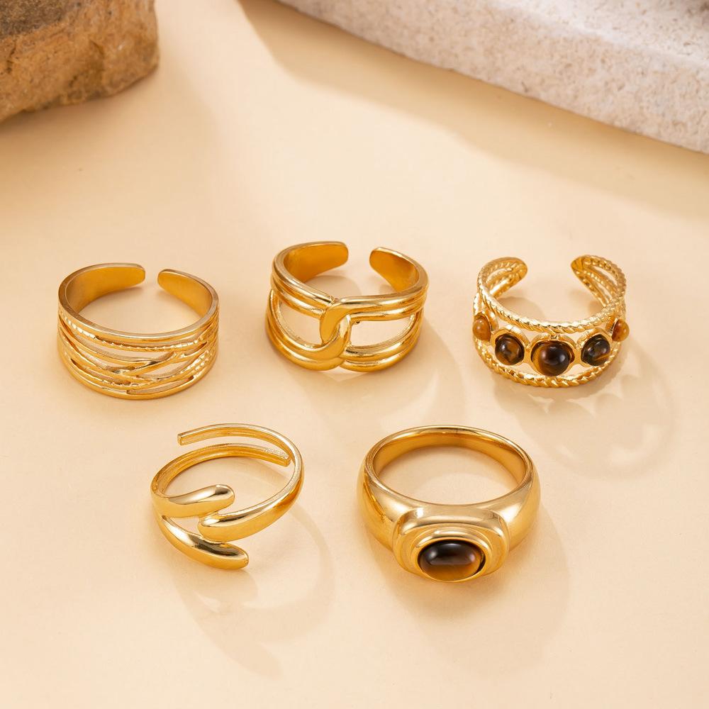 Stainless Steel Jewelry Melad Vintage Index Finger Ring Cast Oval Tiger's Eye Stone Titanium Steel Ring Factory