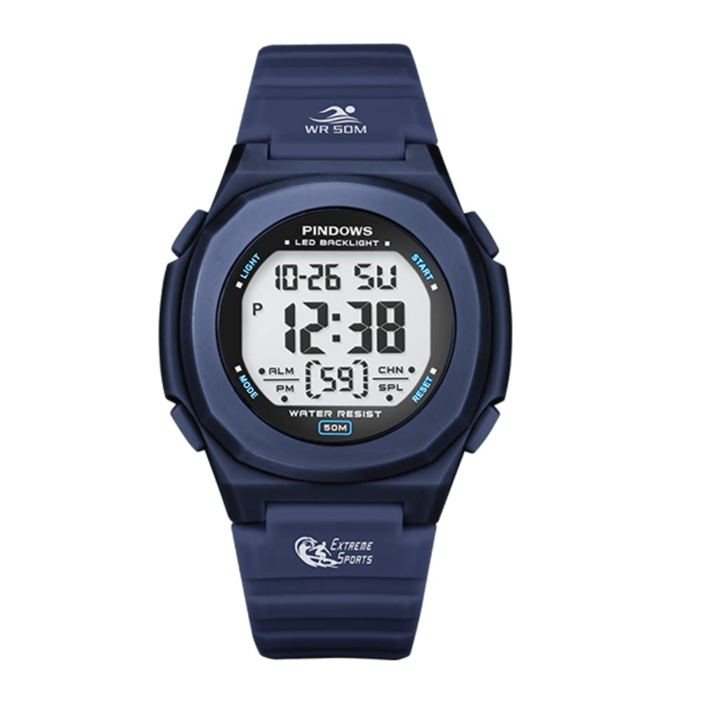 The PINDOWS Digital Sports Watch Is Water Resistant To 50 Meters and Features an LED Alarm and Makes a Perfect Gift for Women Women's Backlight,