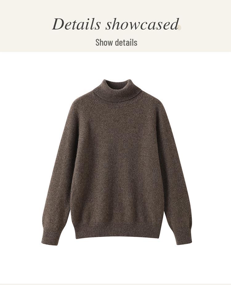 Elegant High Neck Yak Wool Sweater - Autumn/Winter 2026: Women's Loose, Slimming, Solid Color Base Layer