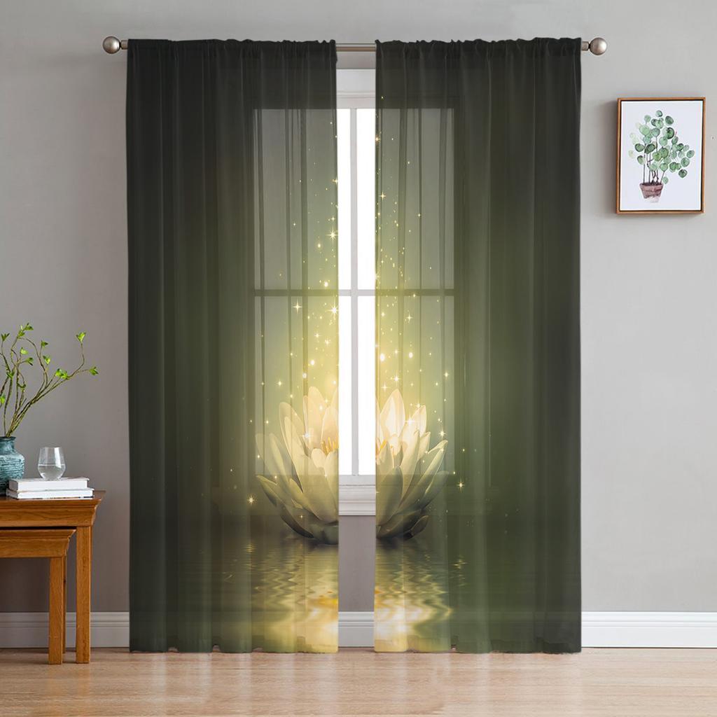 Magischer Lotus auf der Wasseroberfläche, Vorhang für Wohnzimmer, transparente Tüllvorhänge, Fenstervorhänge für das Schlafzimmer, Zubehör, Dekor