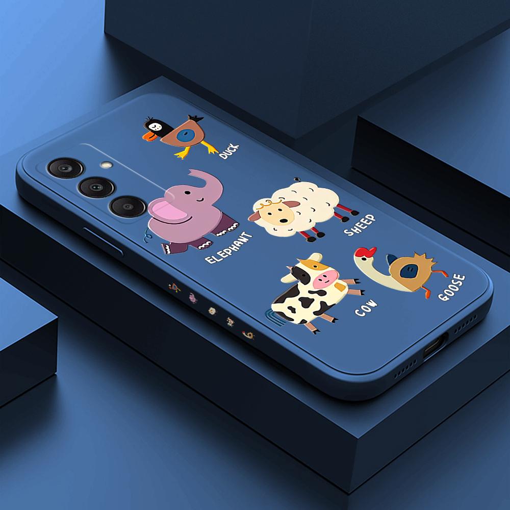 Cartoon Colorful Pattern Printing Phone Case Square Liquid Silicone TPU Full Cover Camera Shockproof Protection Cover for Samsung Infinix Tecno