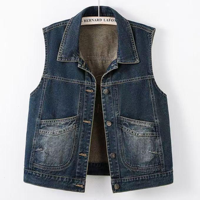 Women s Retro Denim Vest - Short, Loose, Sleeveless Outerwear for Spring/Autumn, New Korean Style Camisole Jacket L