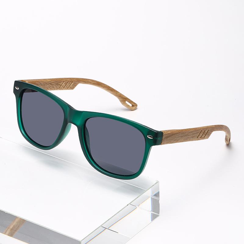 Men's Retro Wood Grain Square Sunglasses with Spring Hinge and Color Film Lenses
