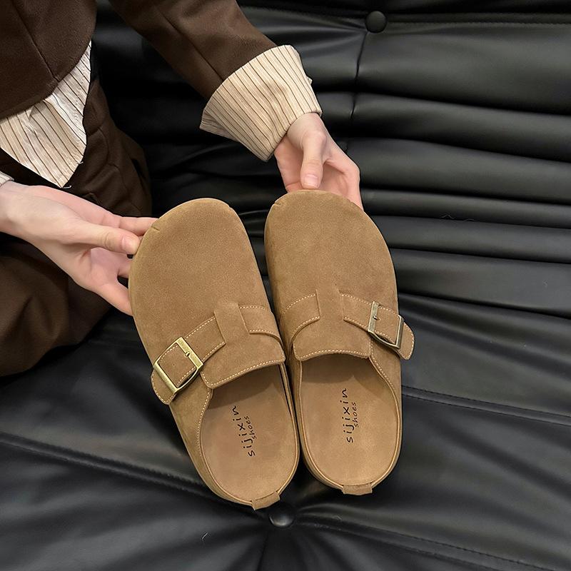 Women s spring new outer wear thick-soled bag head Boken bag head half slippers one foot lazy single shoes 40 верблюд 3480₽