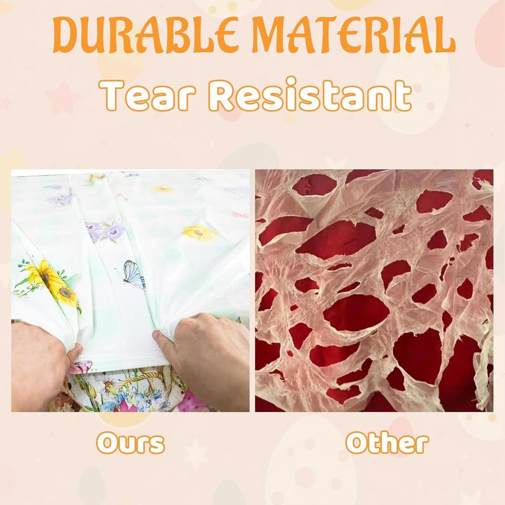 3 Pcs Easter Tablecloths, Disposable Plastic Table Cover for Party Dinner Decor, 54 x 108 Inch Rectangular(Bunny Floral Eggs)