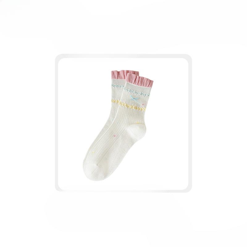 Female Spring and Summer Trend Lovely Bowknot Ear Edge All Build In Tube Cotton Socks