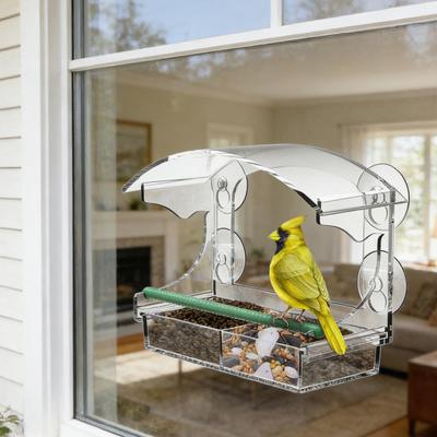 Window Bird Feeder with Suction Cups Detachable Birdseed Tray Clear Acrylic Outdoor Bird Feeder for Wild Small Birds Gardening Gift