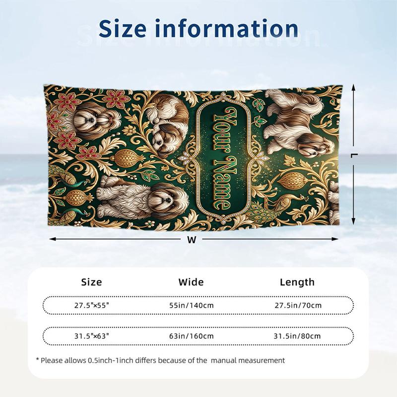 Dog Theme Beach Towel Personalized Custom Name & Text Soft Quick Dry Beach Towel for Swimming Travel