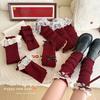 Womens Cotton Sock Sleeves For Autumn Winter Lolita Lace Ruffle Leg Warmers In Ankola Red New Year Christmas Ballet Style Calf Socks