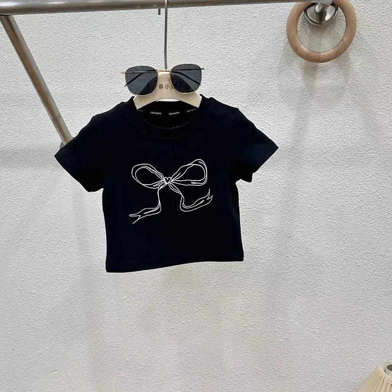 Girls Summer Thin Suit Middle and Big Children Design Short T-shirt + Wide Leg Pants Two-piece Set