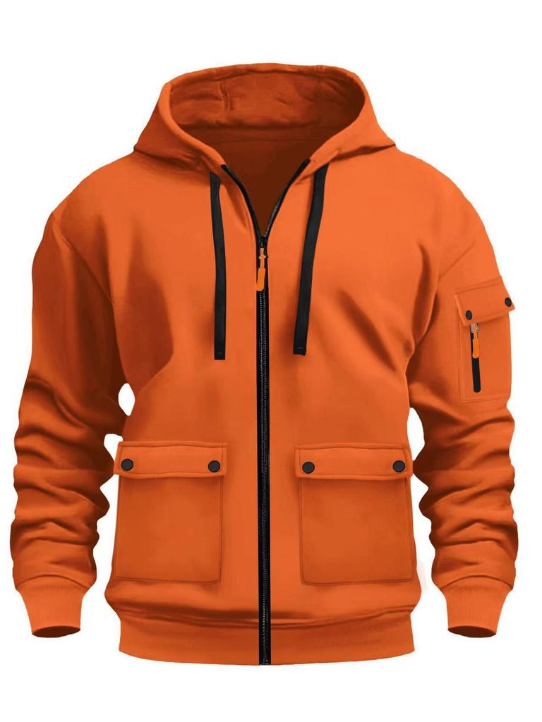 Men's Hooded Zipper Jacket - Autumn/Winter Casual Solid Color Plus Velvet Sweatshirt