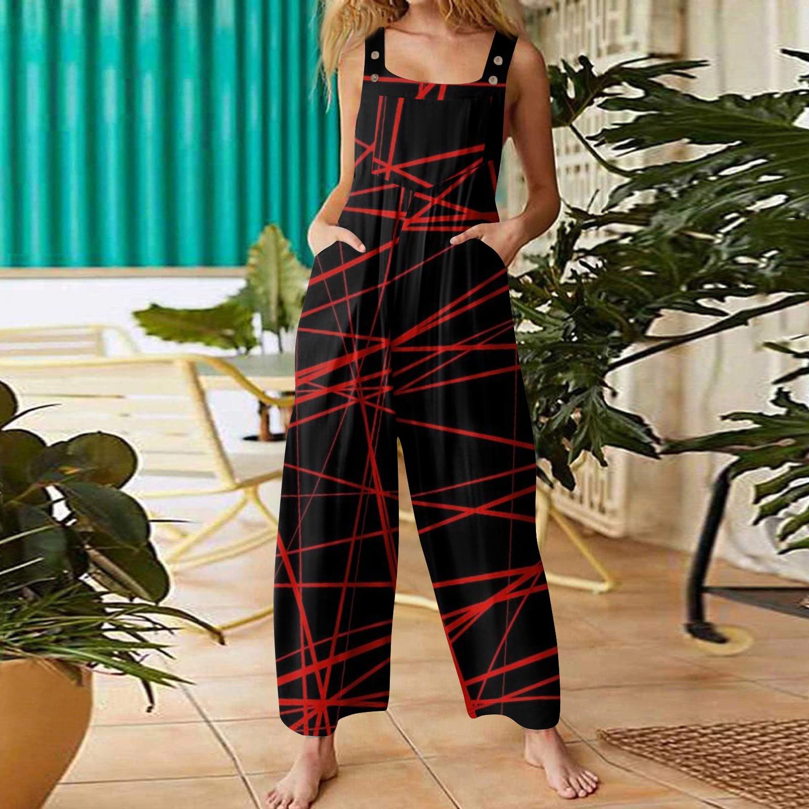 

Женская мода ул.. Повседневный свободный ретро-комбинезон с подтяжками и принтом ко Дню Святого Патрика L красный