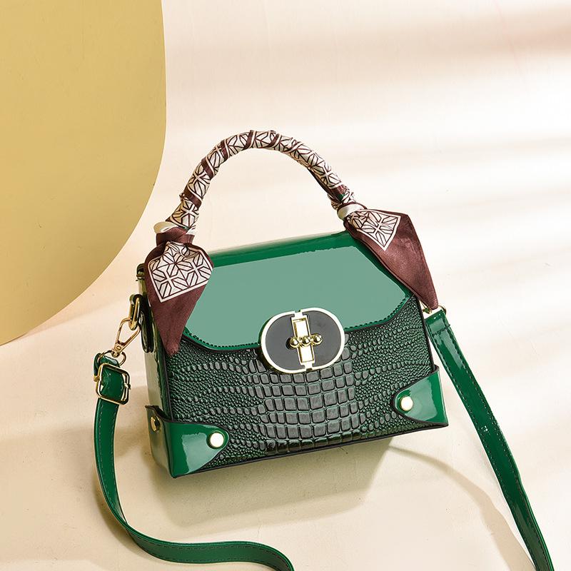 Cross-border women's bag bag quality handbag bright leather alligator pattern stone pattern shoulder bag atmospheric bag bags