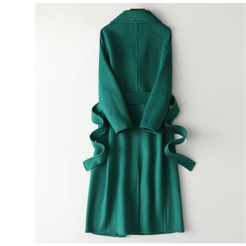 Handcrafted Long Woolen Coat for Women - Elegant Pure Color Overcoat