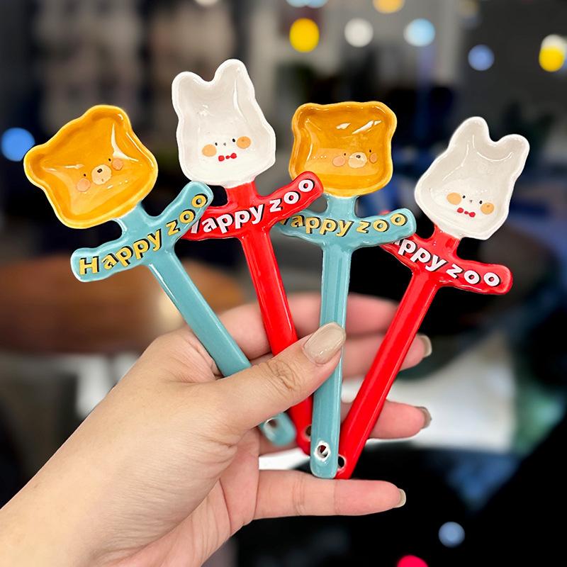 Cute Cartoon Three-Dimensional Bear Rabbit Ceramic Mug With Lid Spoon High-Value Office Coffee Cup Souvenir