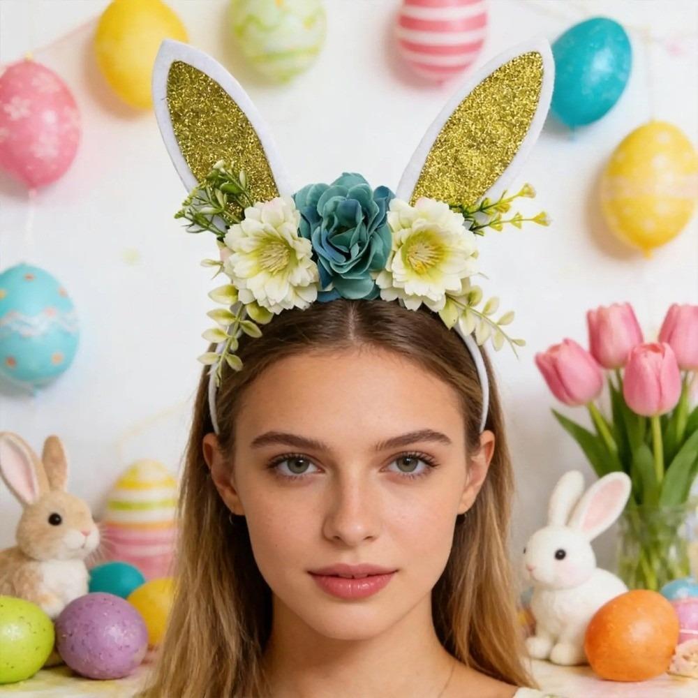 Colorful Bunny Ears Hair Hoop Floral Cosplay Headbands Exquisite Rabbit Ears Headbands  Children