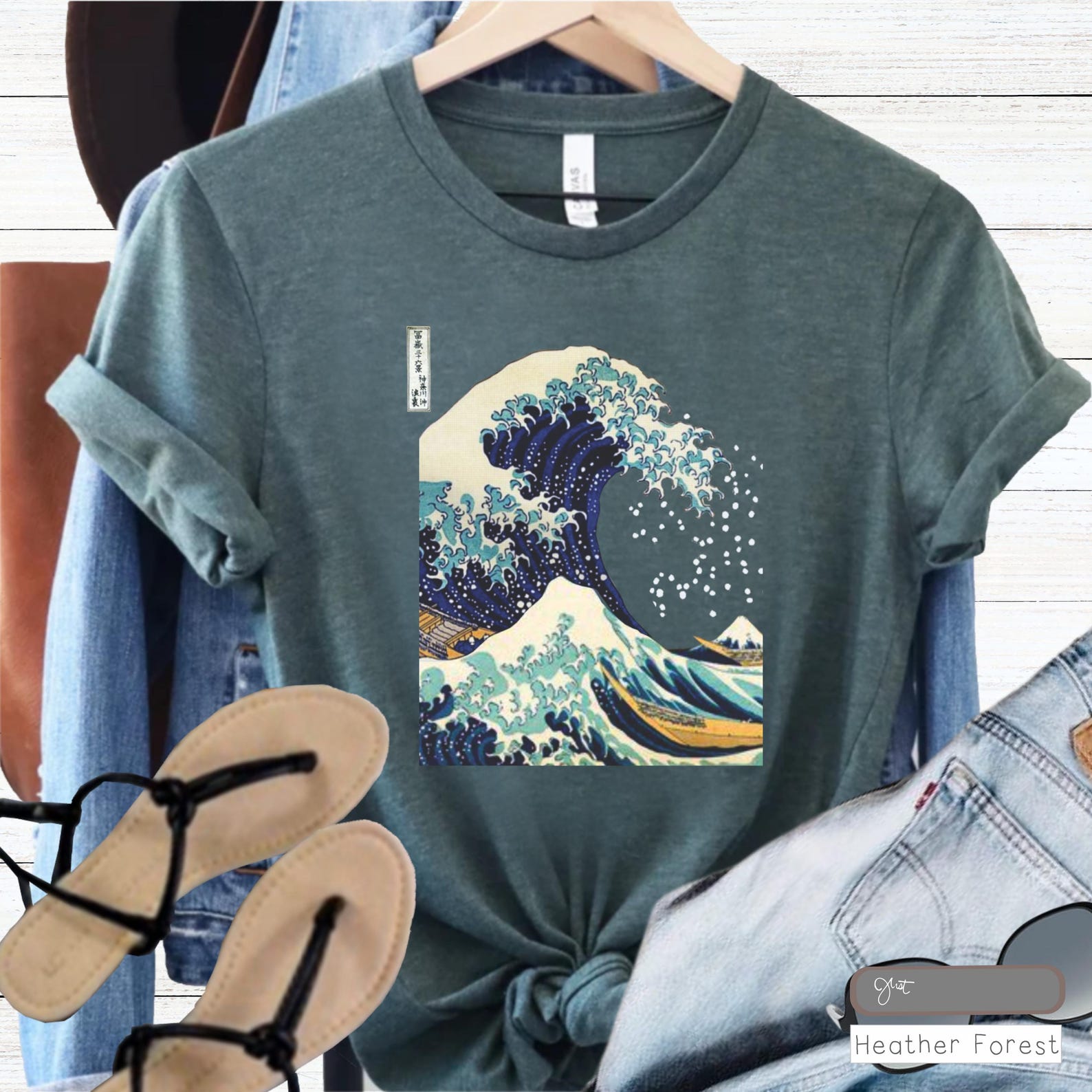 Hokusai Wave Japanese Art T-Shirt, Unisex Cotton Tee XL