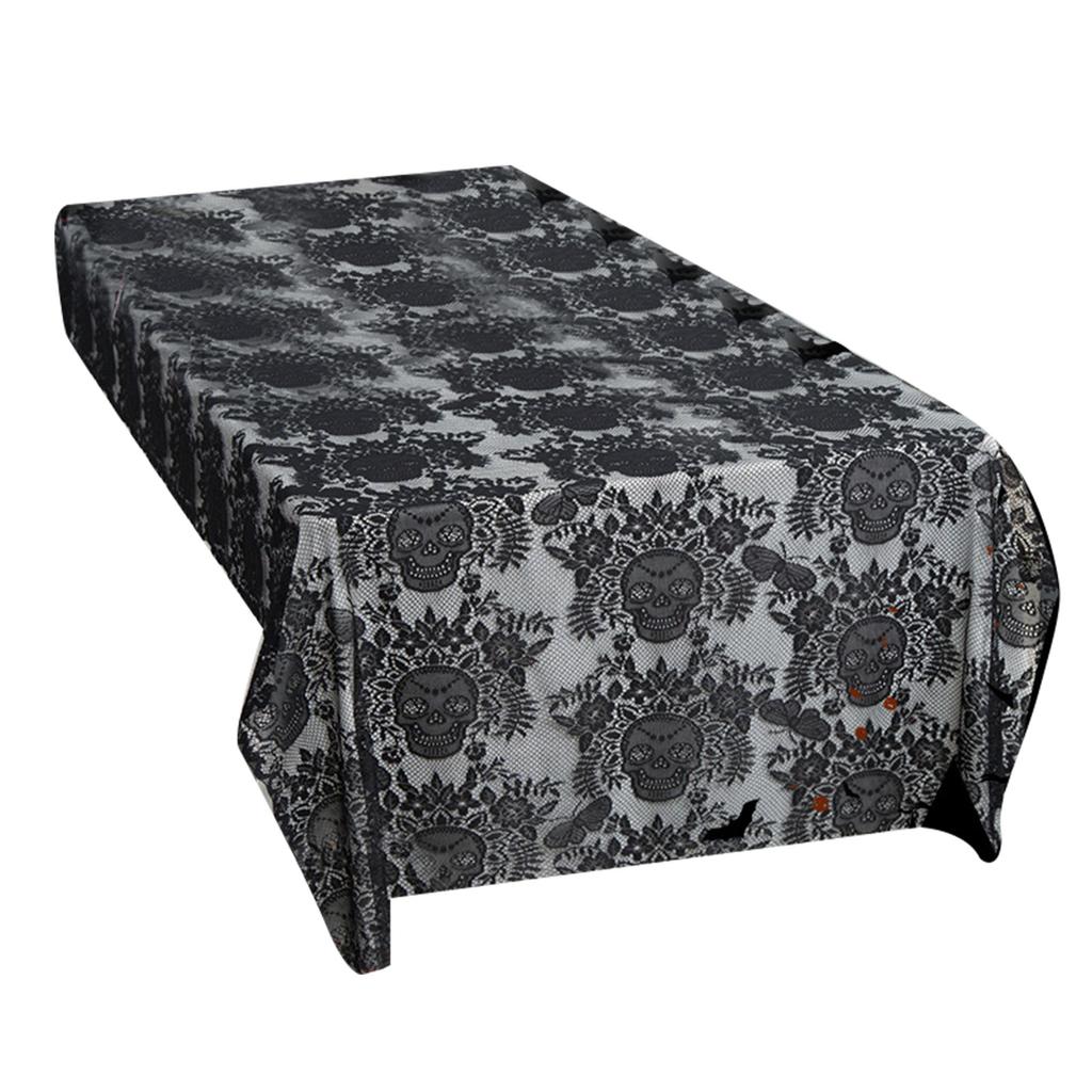 Halloween Black Lace Polyester Tablecloth for Party Decorations Fabric Easy To Cleaning Foldable Designs