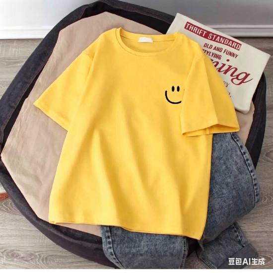 Summer Smiling Face Print Children's T-shirt Short-sleeved Pure Cotton Loose Basic Versatile Base Cool Simple Kid Girl Tees Tops