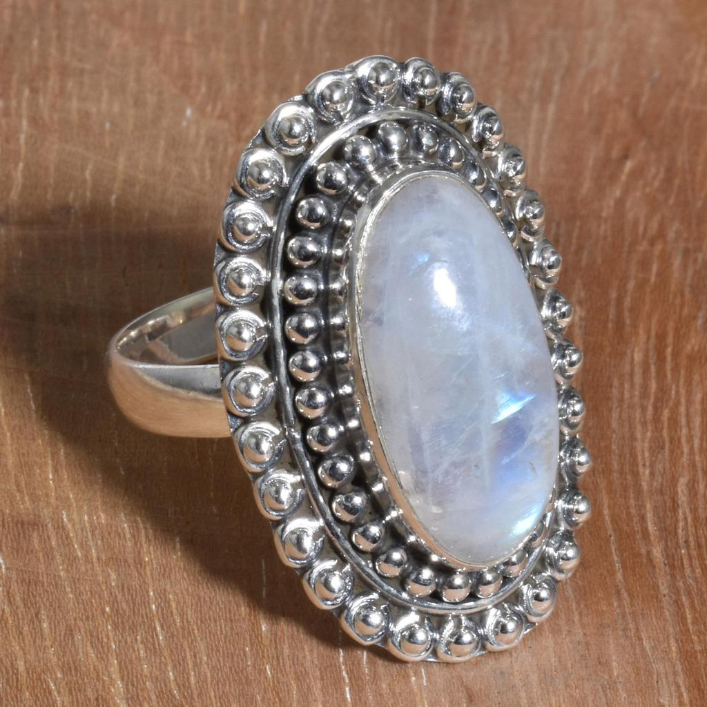 Natural Rainbow Moonstone 925 Sterling Silver Handmade Ring For Women & Girls