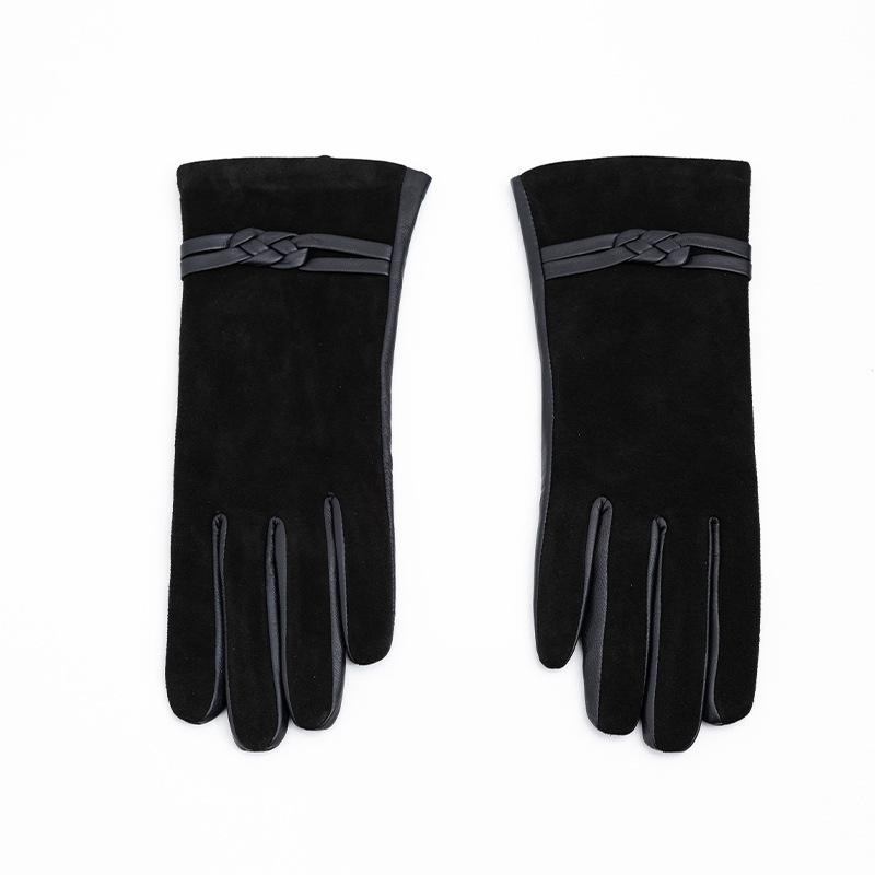 Adult Genuine Leather Gloves Women's Sheepskin and Cashmere Fashionable and Warm Skiing Full Finger and Two Finger Touch Screen Gloves