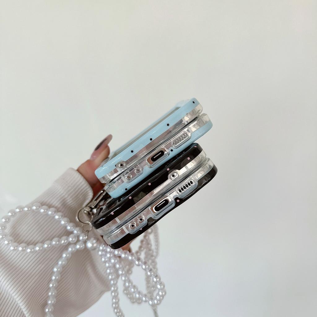 For Samsung Galaxy Z Flip5 5G Case TPU Folding Phone Cover with Pearls Bowknot Pendant