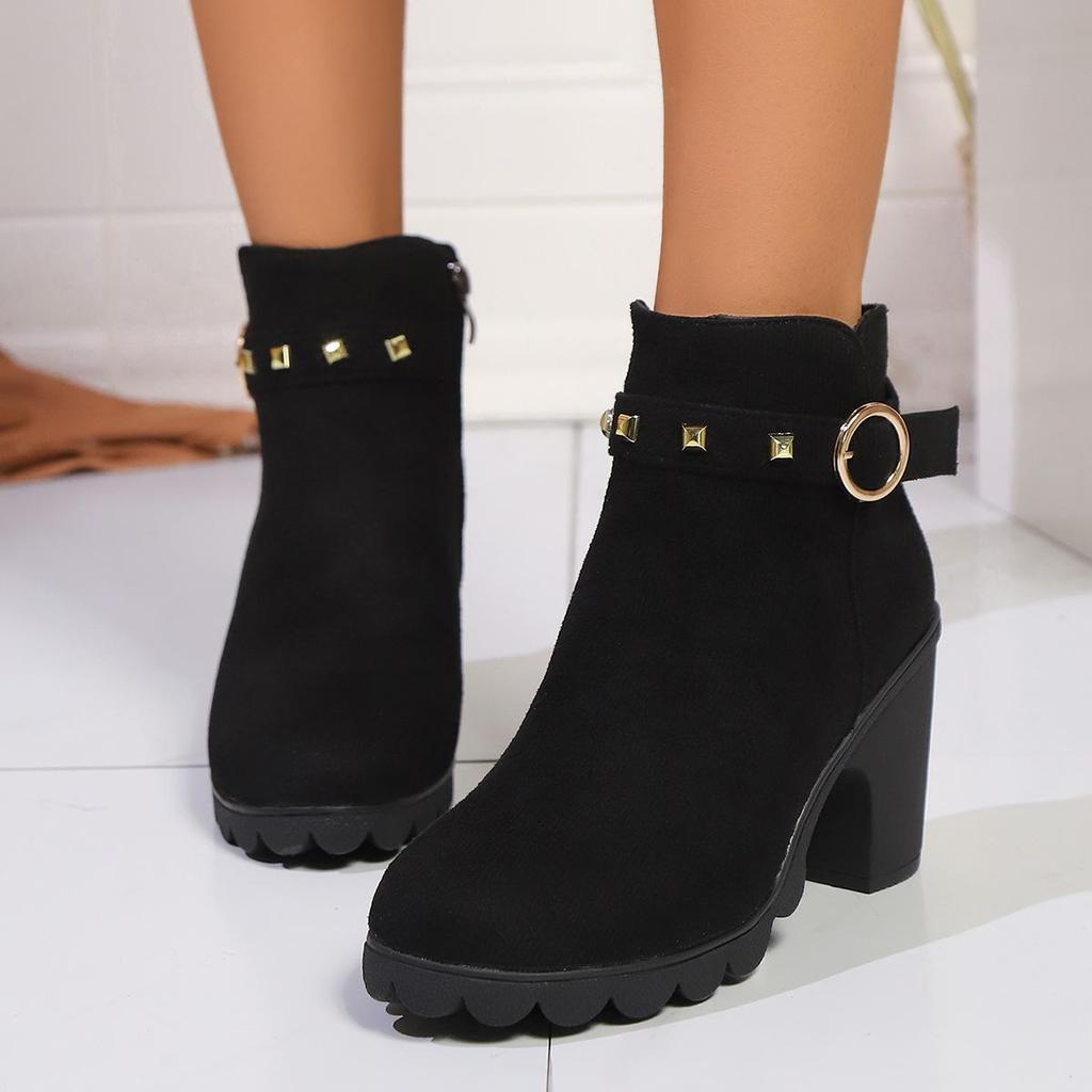 Plus Size Rivet Retro Martin Boots - Women's Autumn/Winter 2025 Chunky Heel Short Tube British Style.